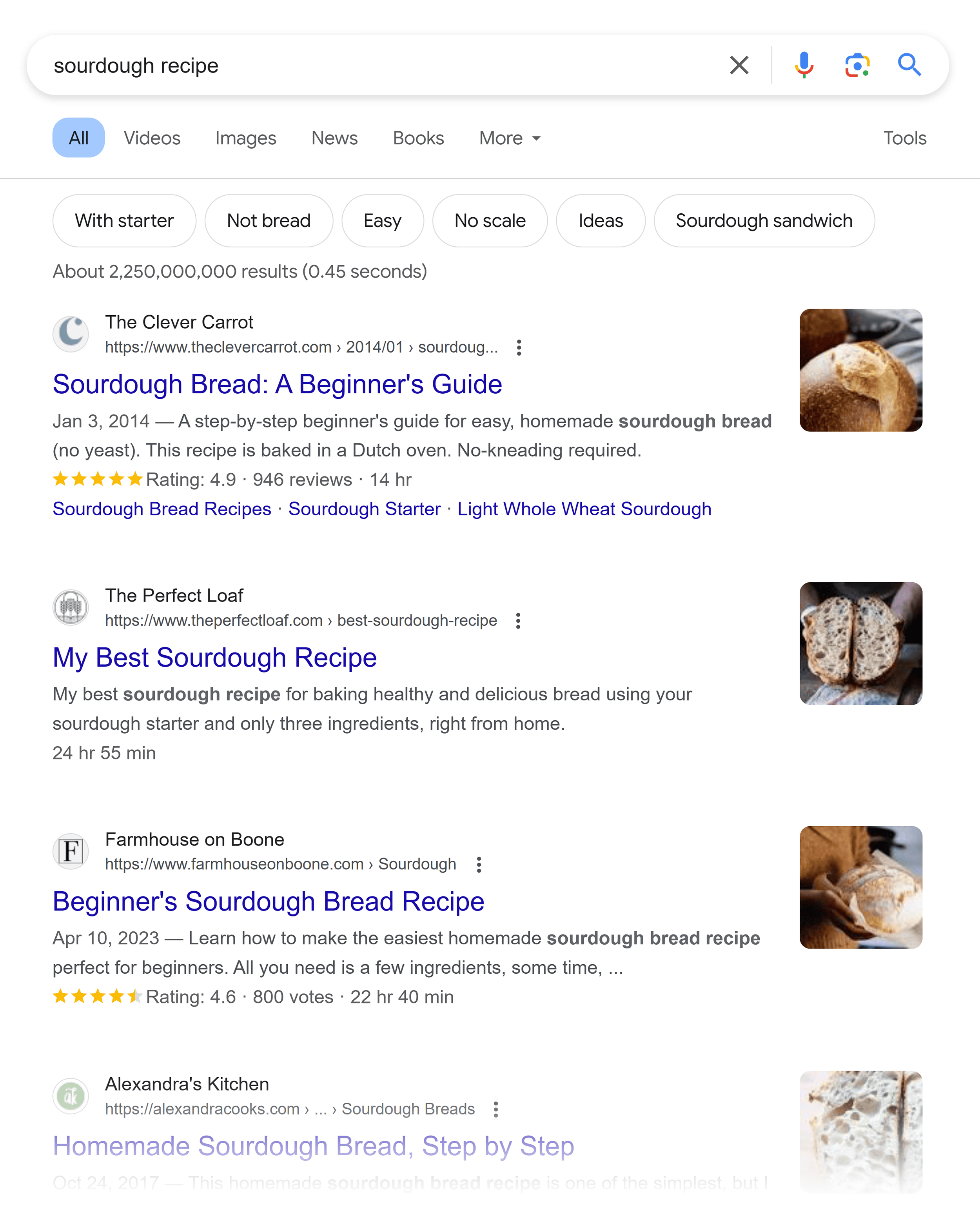 Google SERP – 酵母面团配方
